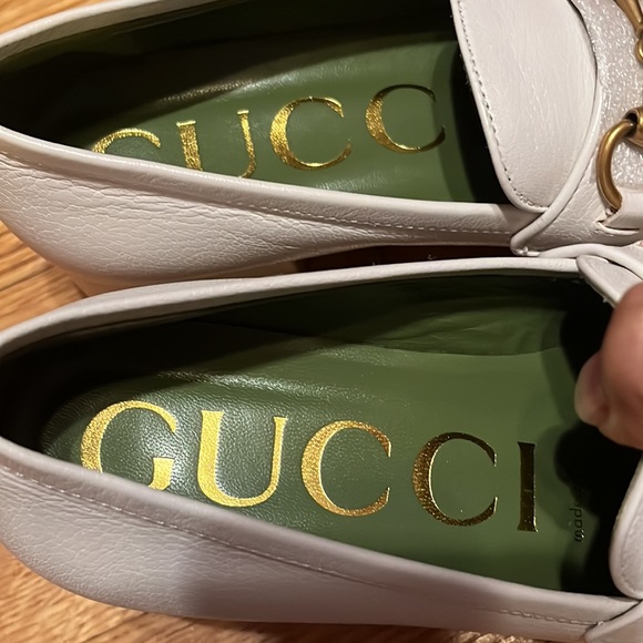 GUCCI SHOES HOUDAN PLATFORM WHITE LEATHER LOAFERS PUMPS w HORSEBIT - Picture 9 of 14